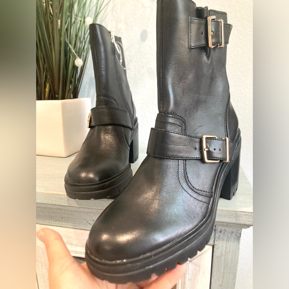 NWOT Kenneth Cole Rhode Heel Buckle PG Polar Grip Black Leather Boots 8.5 - Picture 11 of 16